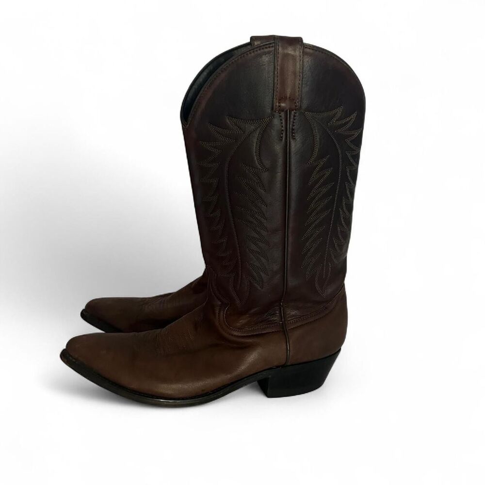 Vintage western diamond J Brown leather cowboy boots 9.5 D